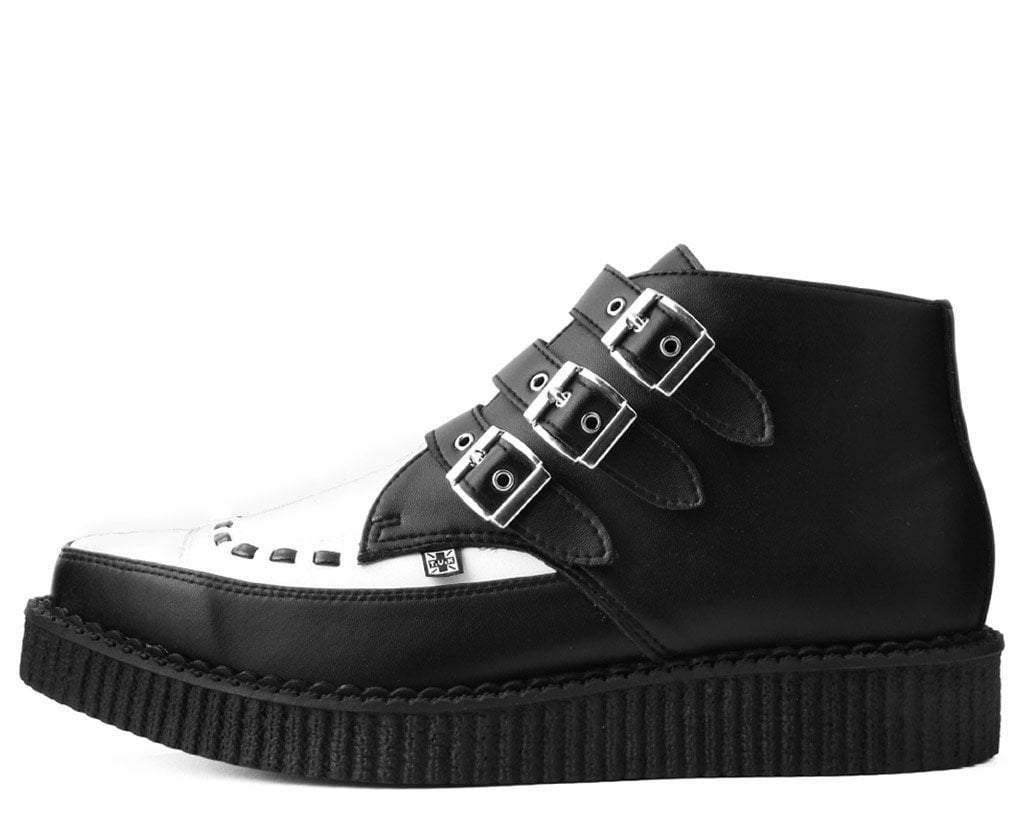 A9540 Black & White TUKskin™ 3-Buckle Pointed Creeper Boot - T.U.K. Shoes