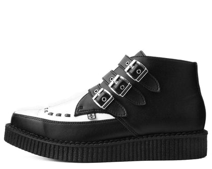 A9540 Black & White TUKskin™ 3-Buckle Pointed Creeper Boot - T.U.K. Shoes
