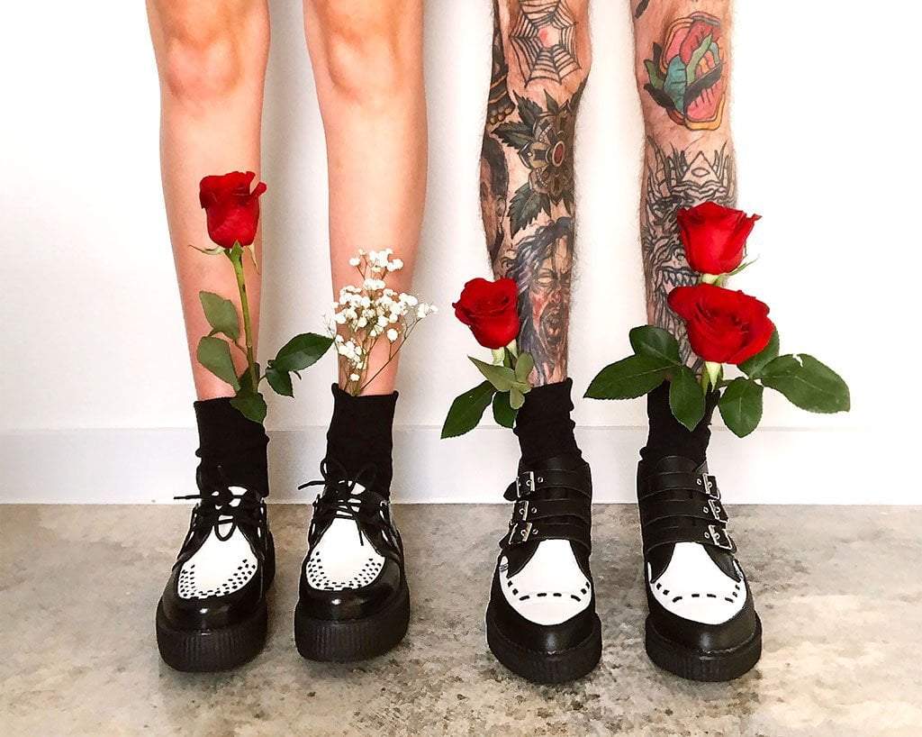 A9540 Black & White TUKskin™ 3-Buckle Pointed Creeper Boot - T.U.K. Shoes
