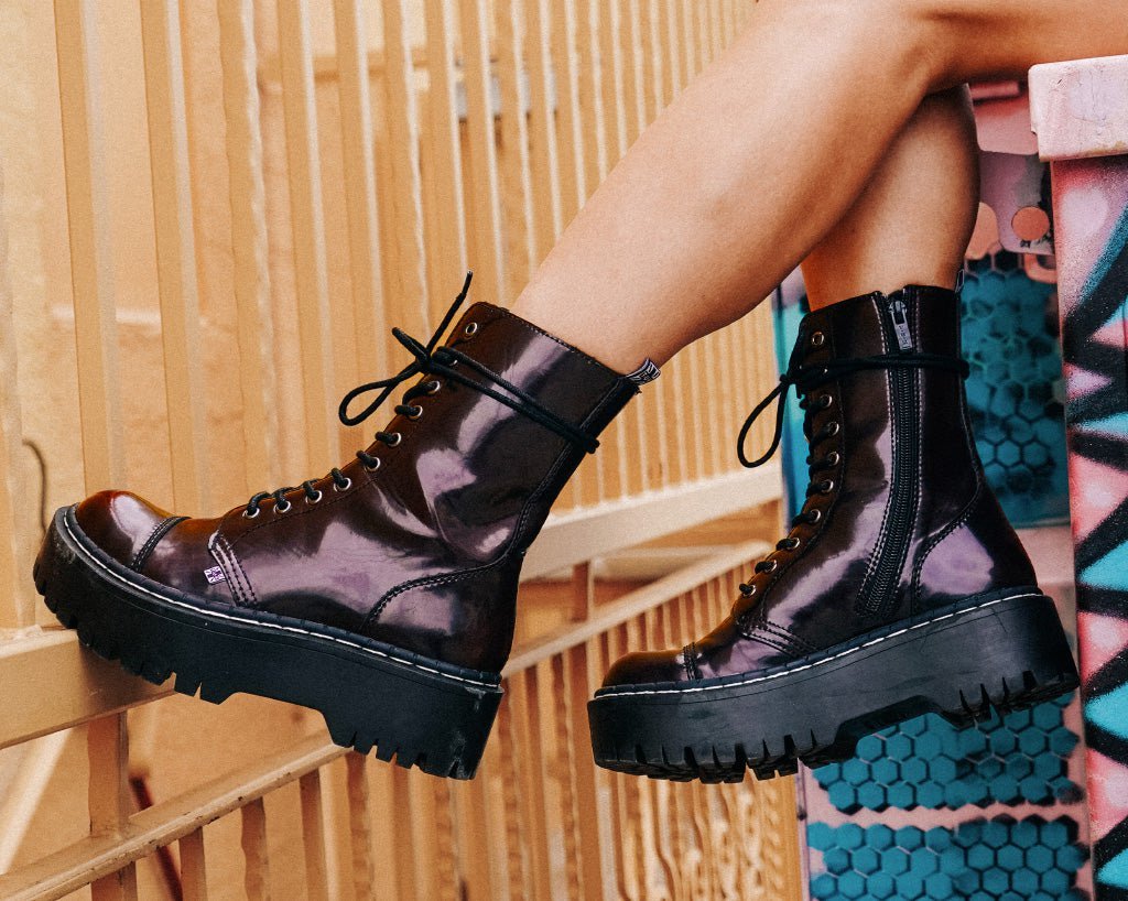 A3194 Burgundy Rub-Off 10-Eye Double Decker Boot - T.U.K. Shoes