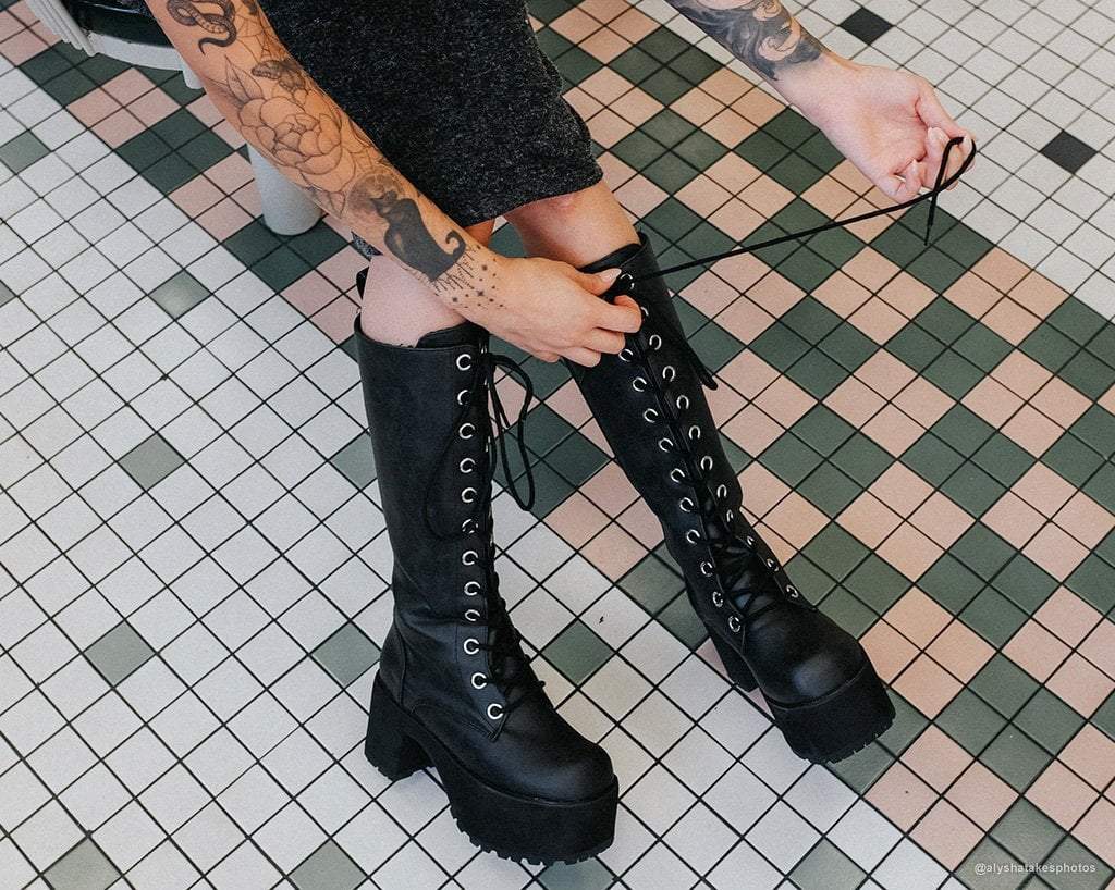 A9649L Distressed Knee-High Nosebleed Boot - T.U.K. Shoes