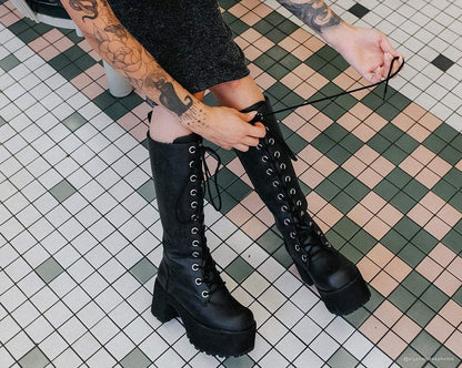 A9649L Distressed Knee-High Nosebleed Boot - T.U.K. Shoes