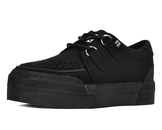 A3328 Black Canvas Interlace Platform Creeper Sneaker - T.U.K. Shoes
