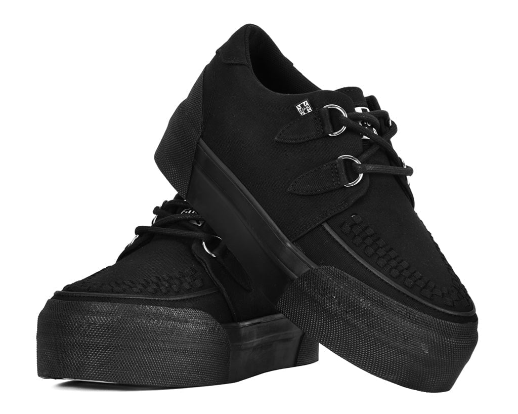 A3328 Black Canvas Interlace Platform Creeper Sneaker - T.U.K. Shoes