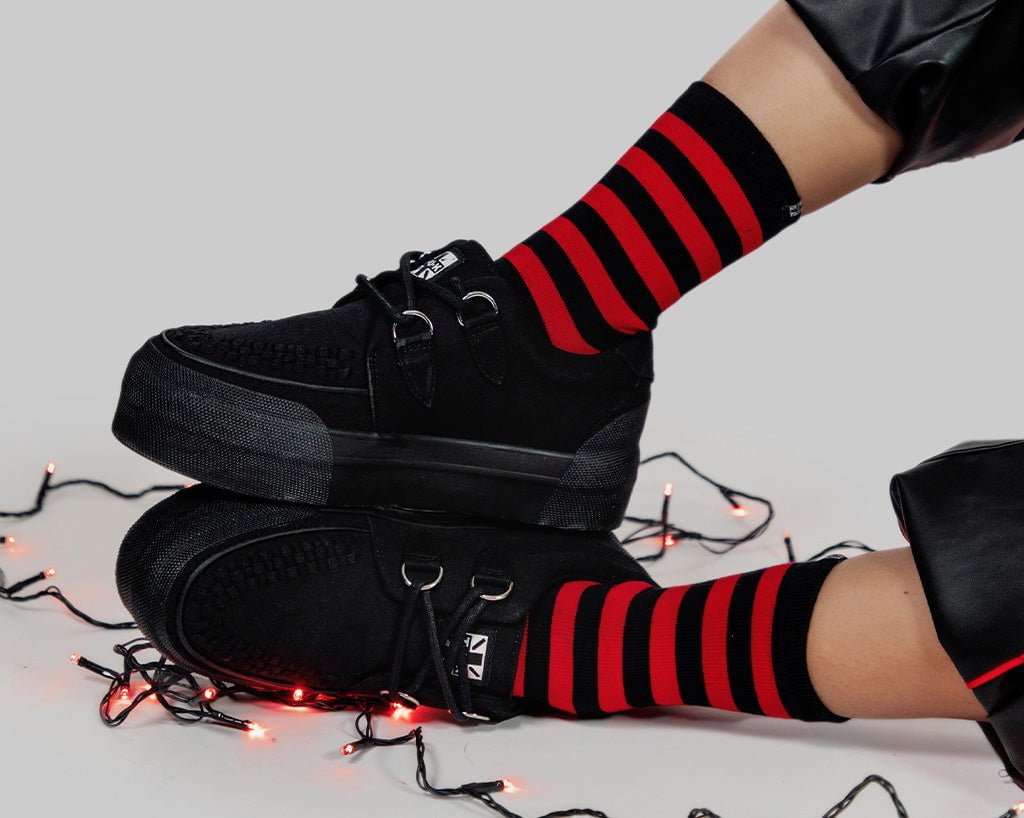 A3328 Black Canvas Interlace Platform Creeper Sneaker - T.U.K. Shoes