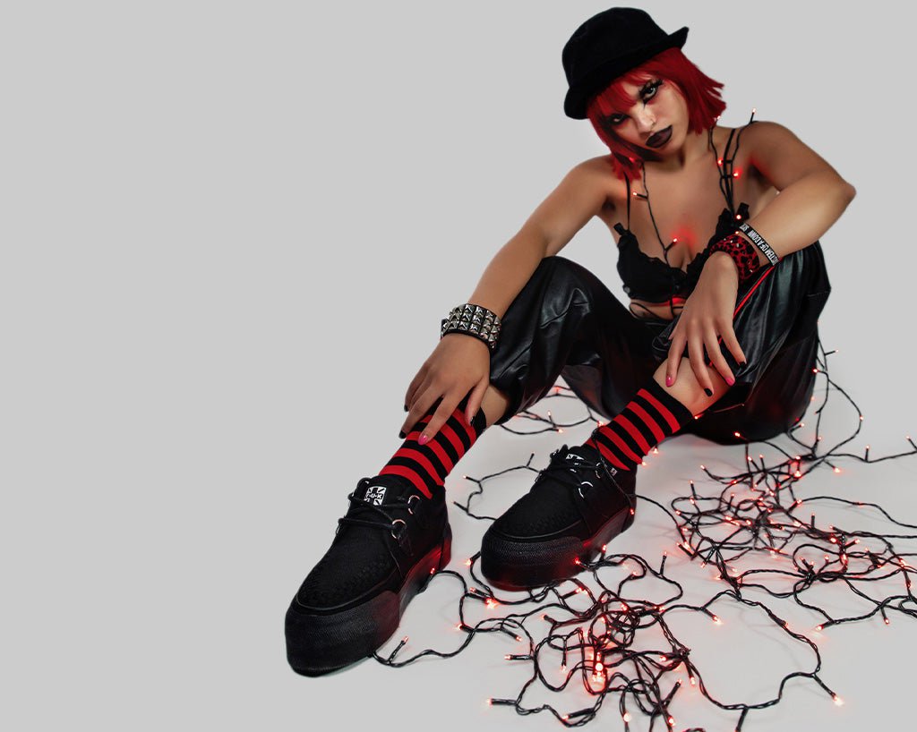 A3328 Black Canvas Interlace Platform Creeper Sneaker - T.U.K. Shoes
