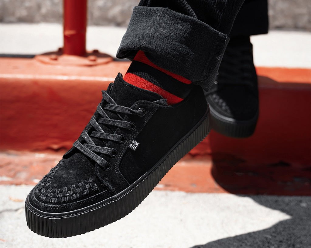 A3313 Black Suede Lace-Up Creeper Sneaker - T.U.K. Shoes