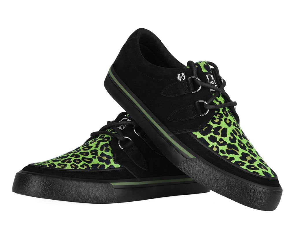 A3399 Black & Green Leopard Suede Creeper Sneaker - T.U.K. Shoes