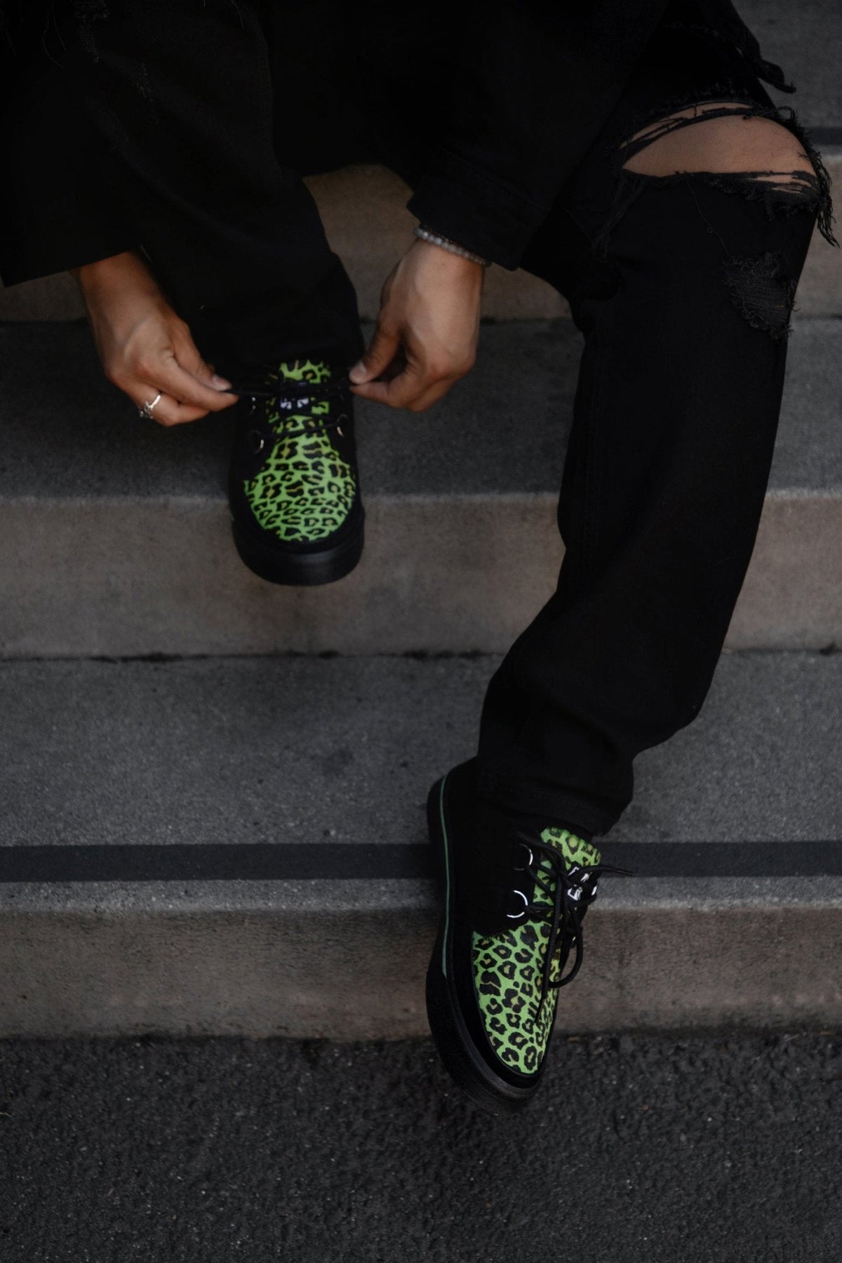 A3399 Black & Green Leopard Suede Creeper Sneaker - T.U.K. Shoes