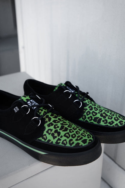 A3399 Black & Green Leopard Suede Creeper Sneaker - T.U.K. Shoes