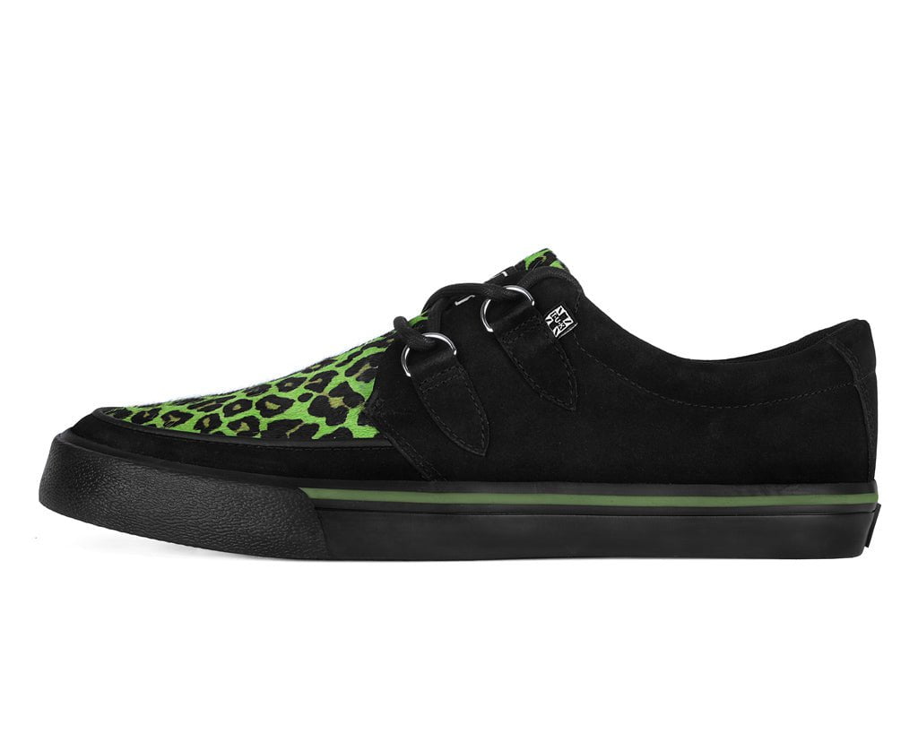 A3399 Black & Green Leopard Suede Creeper Sneaker - T.U.K. Shoes