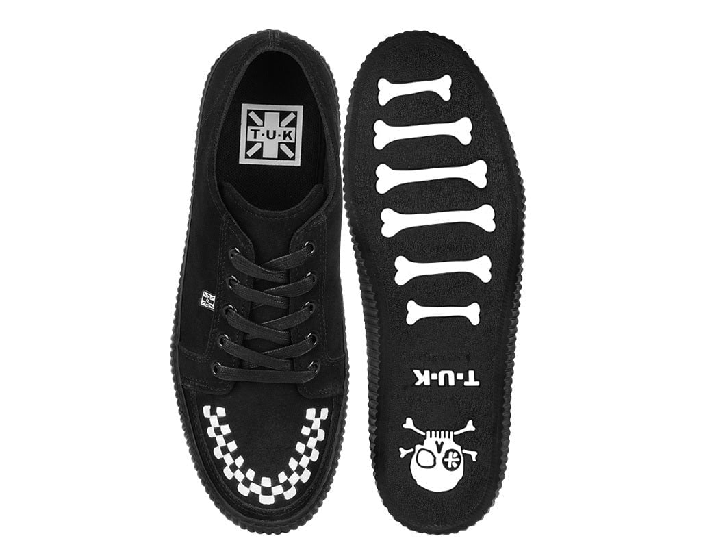 A3430 Black & White Suede Lace-Up Creeper Sneaker - T.U.K. Shoes