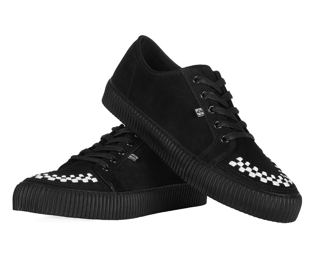 A3430 Black & White Suede Lace-Up Creeper Sneaker - T.U.K. Shoes
