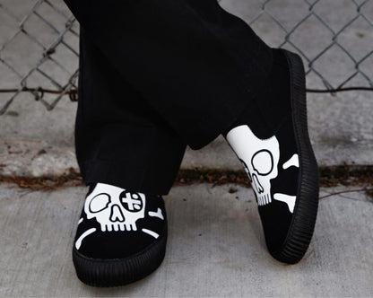 A3352 Black Skull Canvas Slip-On Sneaker - T.U.K. Shoes