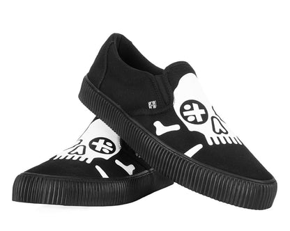 A3352 Black Skull Canvas Slip-On Sneaker - T.U.K. Shoes