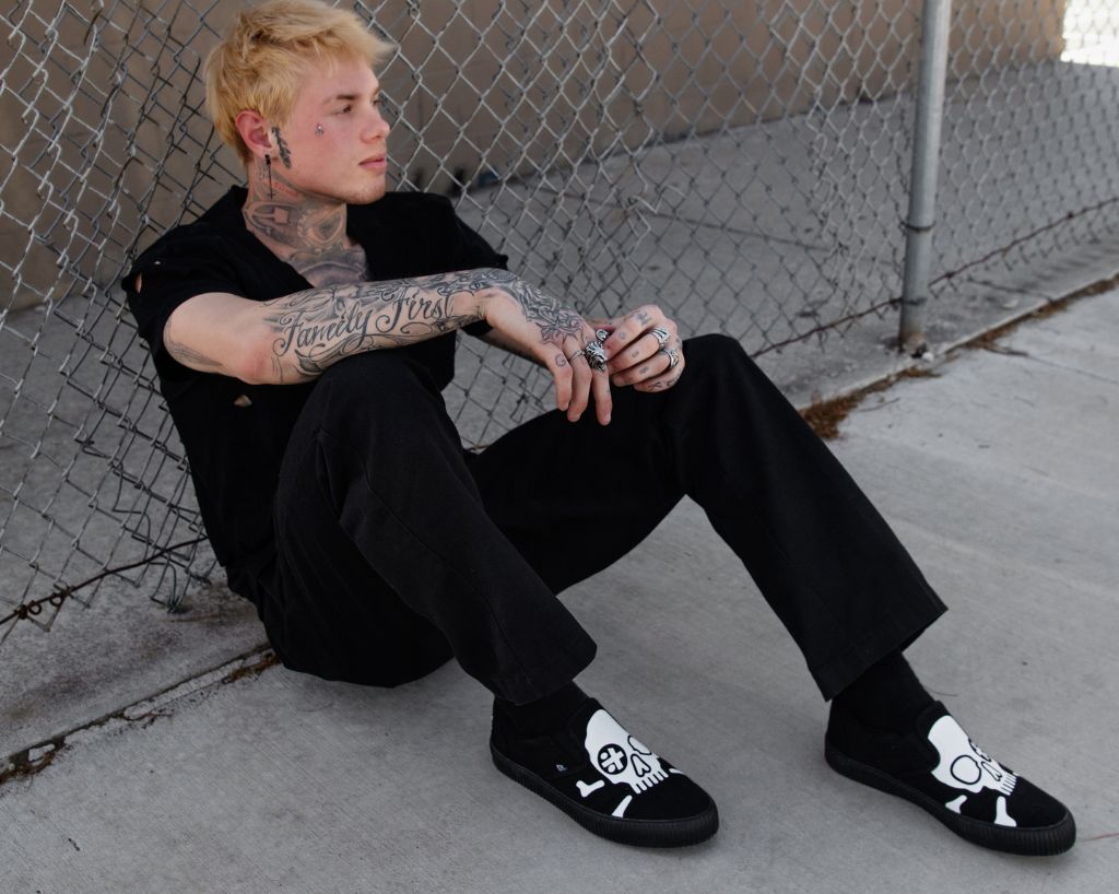 A3352 Black Skull Canvas Slip-On Sneaker - T.U.K. Shoes
