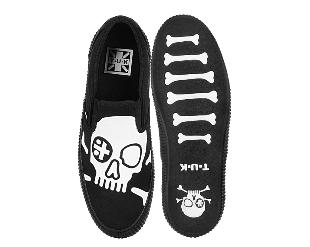 A3352 Black Skull Canvas Slip-On Sneaker - T.U.K. Shoes
