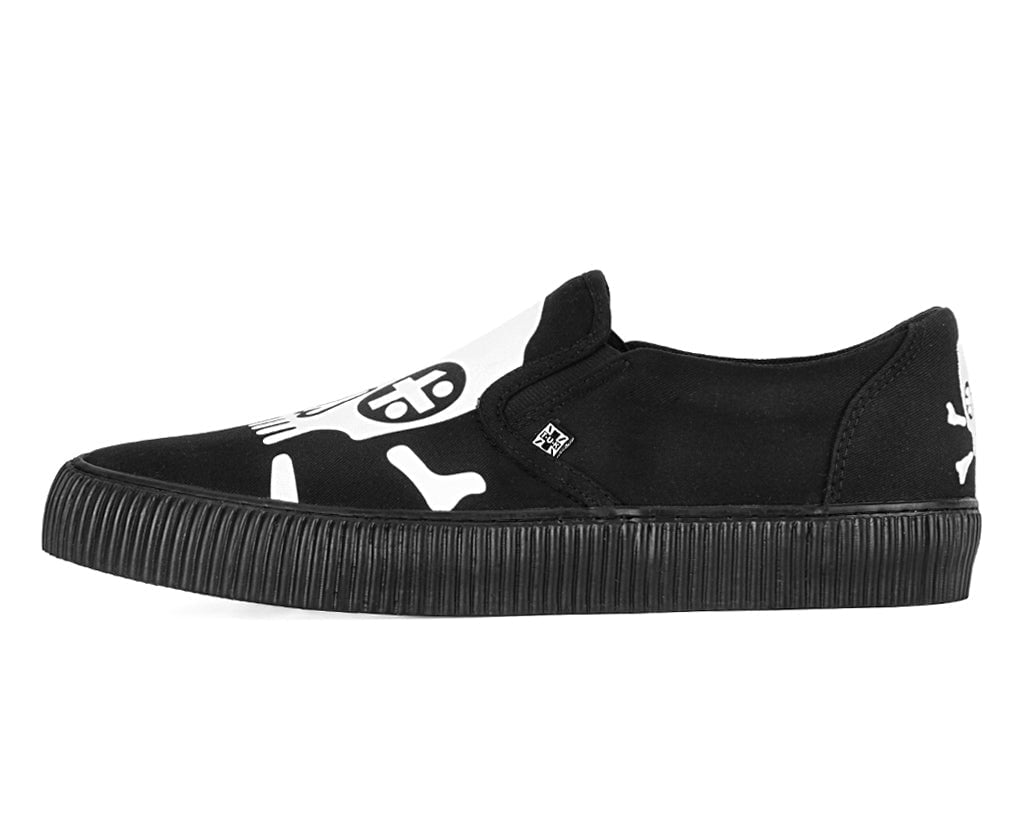 A3352 Black Skull Canvas Slip-On Sneaker - T.U.K. Shoes
