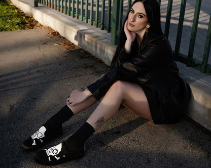 A3352 Black Skull Canvas Slip-On Sneaker - T.U.K. Shoes
