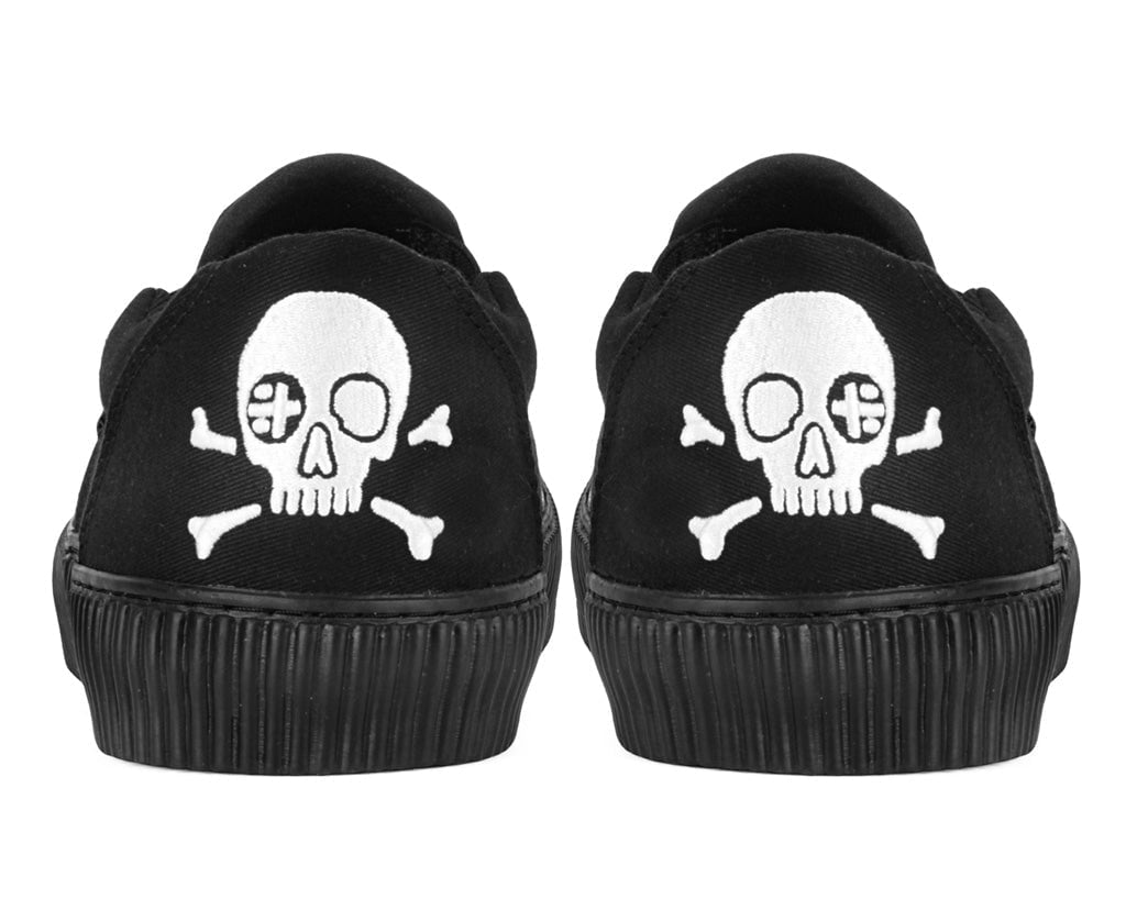 A3352 Black Skull Canvas Slip-On Sneaker - T.U.K. Shoes