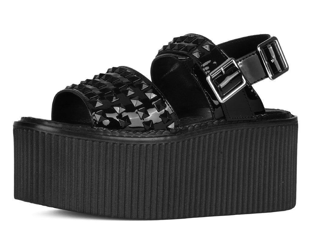 S3382L Black Patent Studded Strato Sandal - T.U.K. Shoes