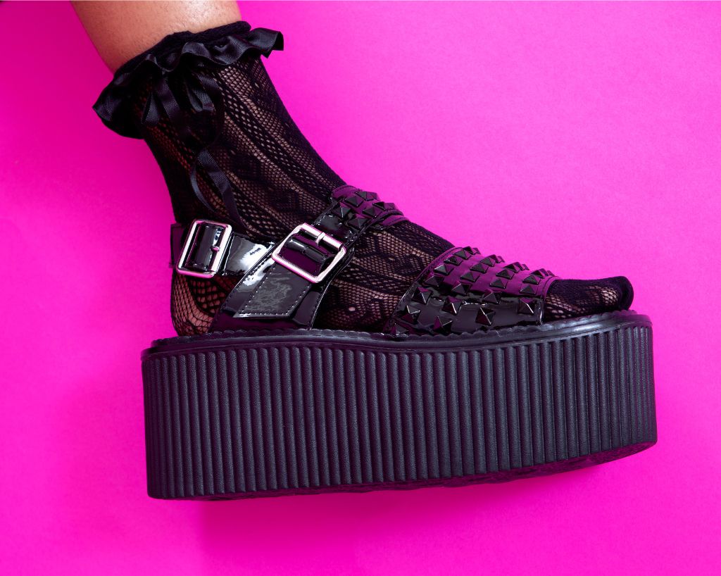 S3382L Black Patent Studded Strato Sandal - T.U.K. Shoes
