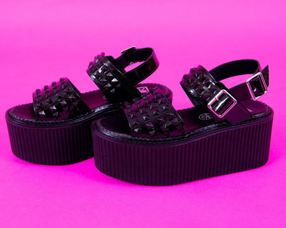 S3382L Black Patent Studded Strato Sandal - T.U.K. Shoes