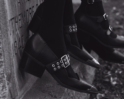 A3289L Black TUKskin Cuban Heel Mary Jane - T.U.K. Shoes