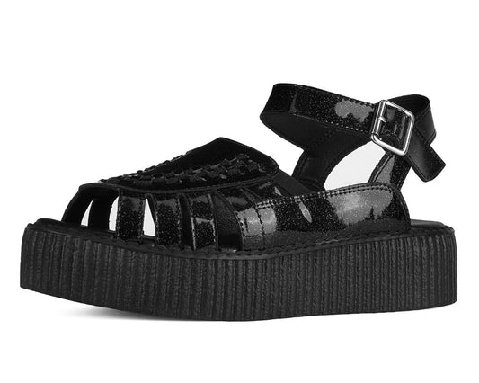 Black Vinyl Glitter Interlace Viva Mondo Sandal - T.U.K. Shoes