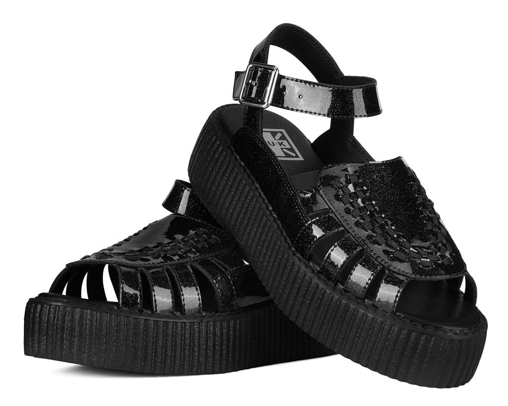 Black Vinyl Glitter Interlace Viva Mondo Sandal - T.U.K. Shoes