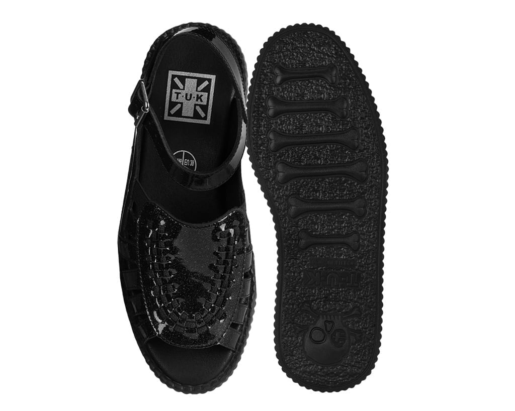 Black Vinyl Glitter Interlace Viva Mondo Sandal - T.U.K. Shoes