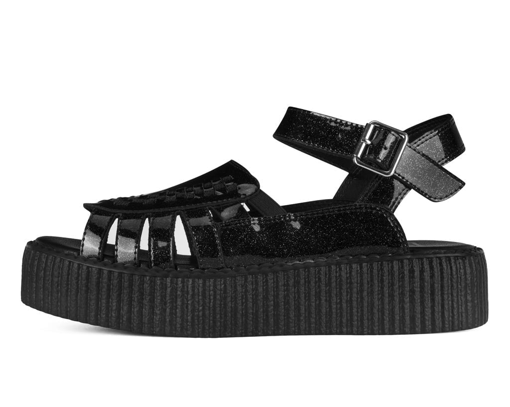 Black Vinyl Glitter Interlace Viva Mondo Sandal - T.U.K. Shoes