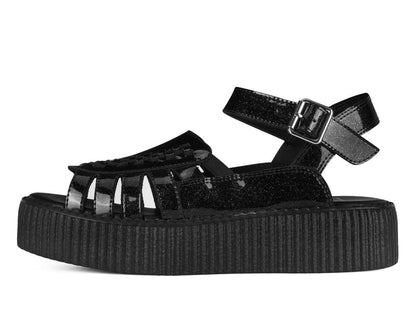 Black Vinyl Glitter Interlace Viva Mondo Sandal - T.U.K. Shoes