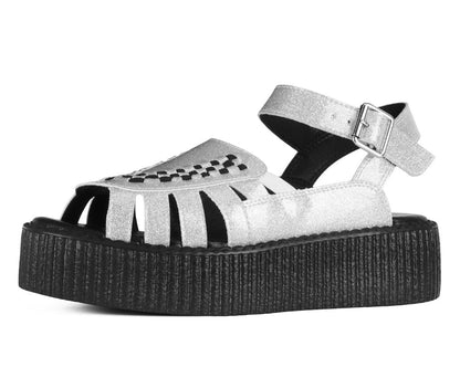 Silver Vinyl Glitter Interlace Viva Mondo Sandal - T.U.K. Shoes