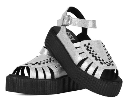 Silver Vinyl Glitter Interlace Viva Mondo Sandal - T.U.K. Shoes