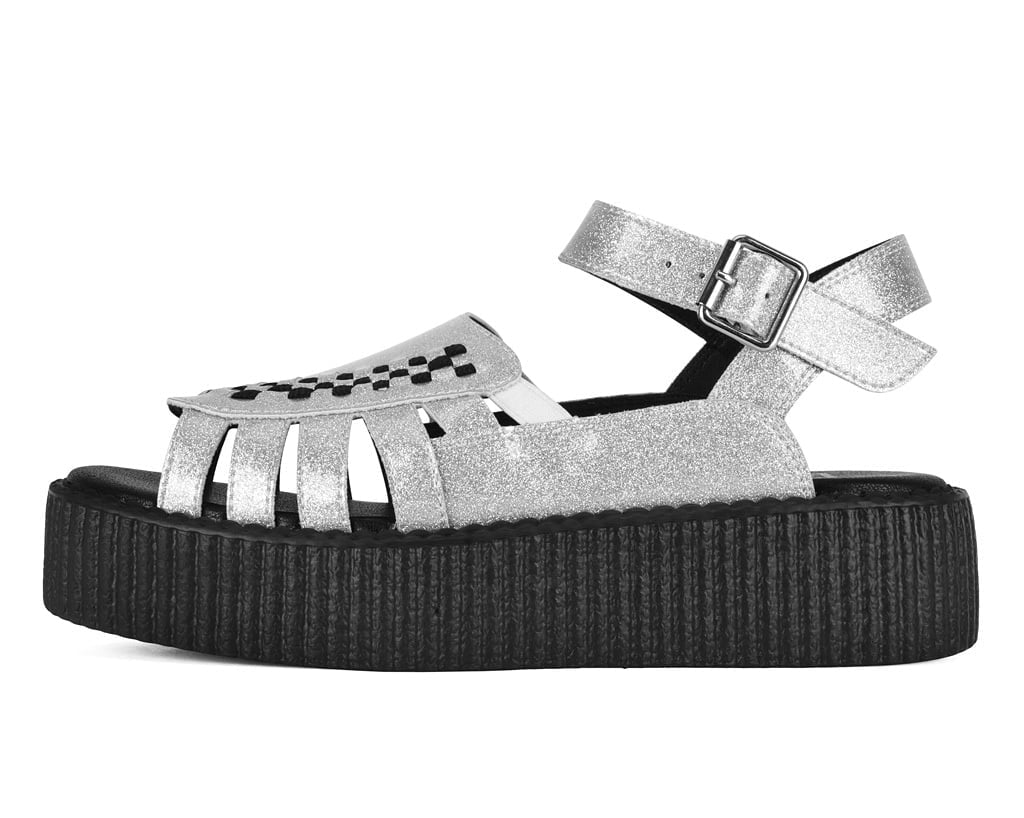 Silver Vinyl Glitter Interlace Viva Mondo Sandal - T.U.K. Shoes