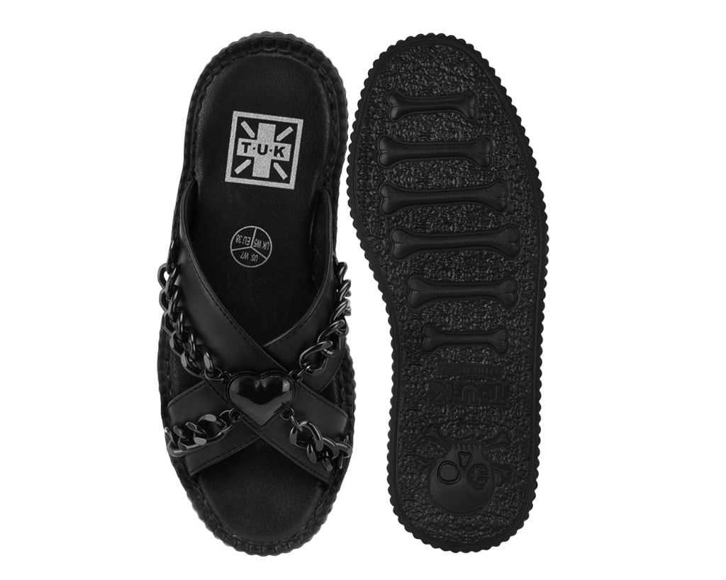 Black TUKskin Heart Chain Viva Mondo Sandal - T.U.K. Shoes