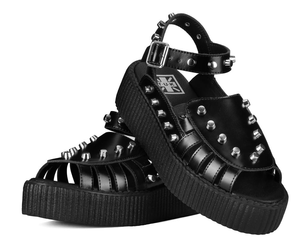 Black Leather Flat Studded Viva Mondo Sandal - T.U.K. Shoes