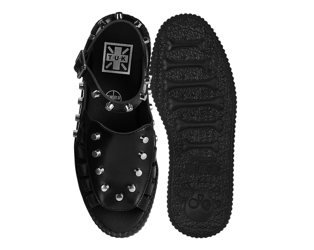 Black Leather Flat Studded Viva Mondo Sandal - T.U.K. Shoes
