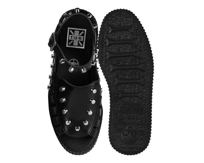 Black Leather Flat Studded Viva Mondo Sandal - T.U.K. Shoes