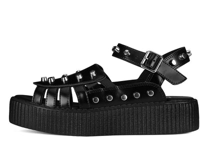 Black Leather Flat Studded Viva Mondo Sandal - T.U.K. Shoes