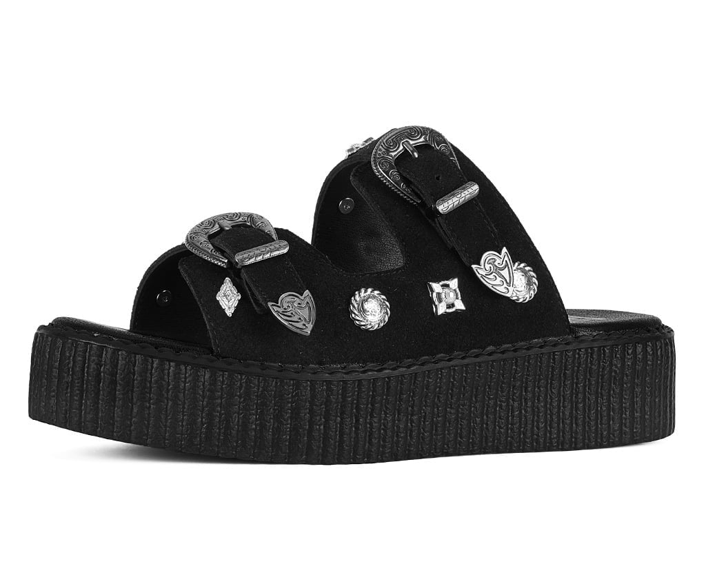 Black Suede Western 2 Strap Viva Mondo Sandal - T.U.K. Shoes