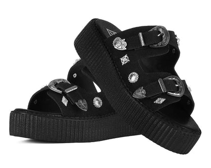 Black Suede Western 2 Strap Viva Mondo Sandal - T.U.K. Shoes
