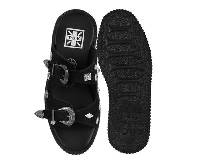 Black Suede Western 2 Strap Viva Mondo Sandal - T.U.K. Shoes