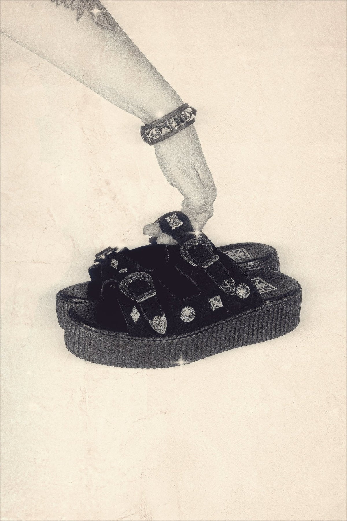 Black Suede Western 2 Strap Viva Mondo Sandal - T.U.K. Shoes