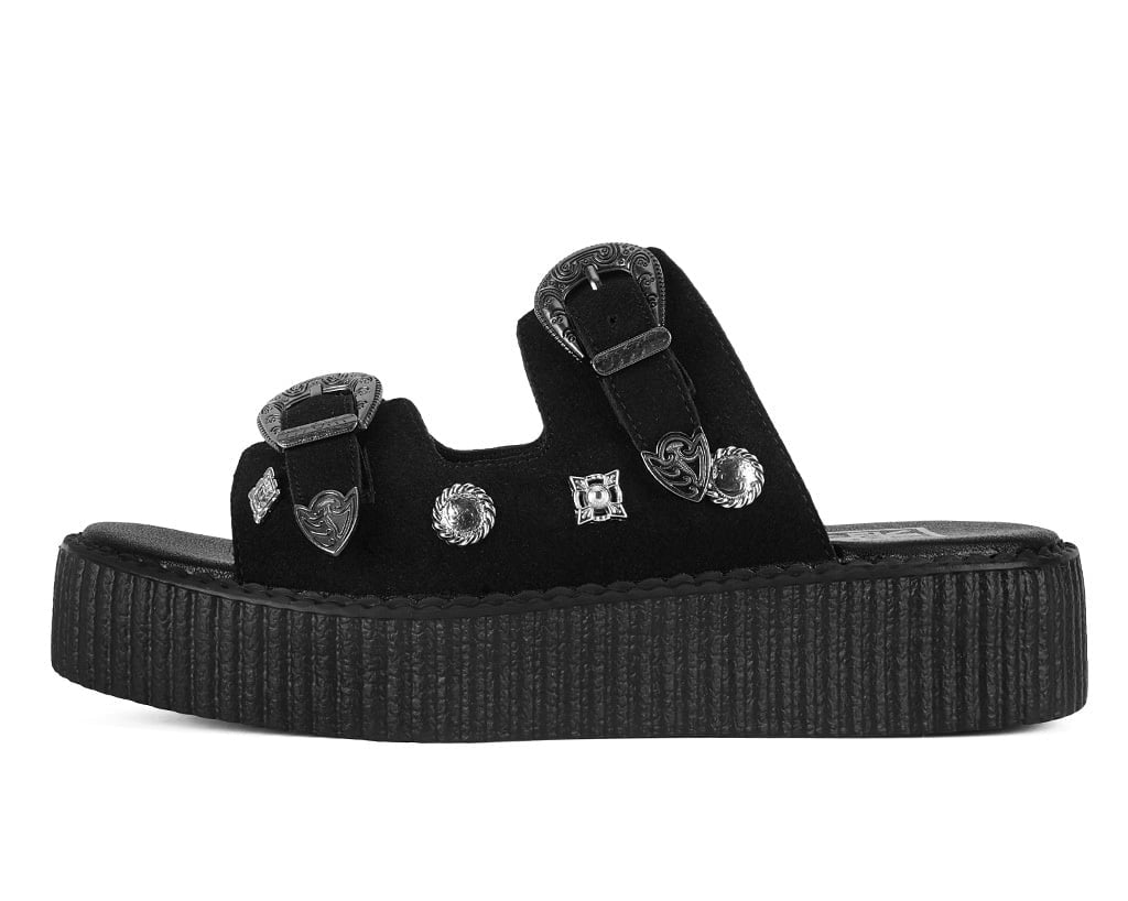 Black Suede Western 2 Strap Viva Mondo Sandal - T.U.K. Shoes