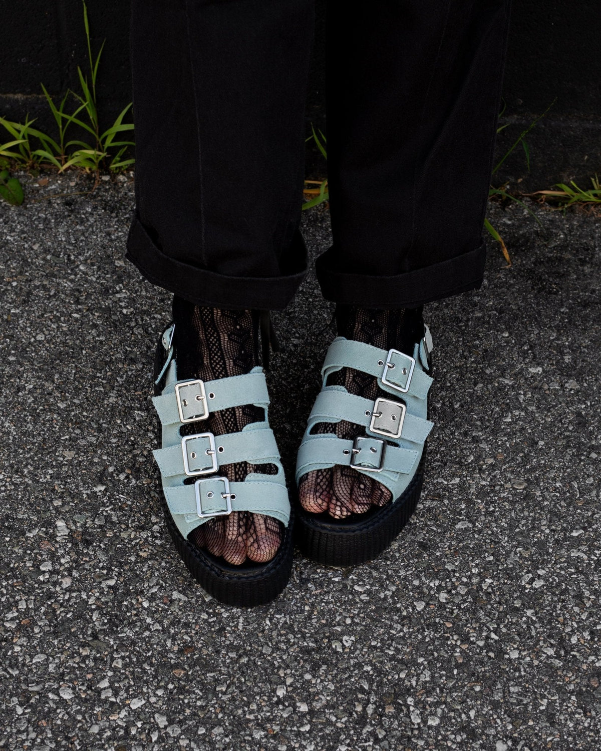 Pale Blue Suede 3 - Buckle Mondo Sandal - T.U.K. Shoes