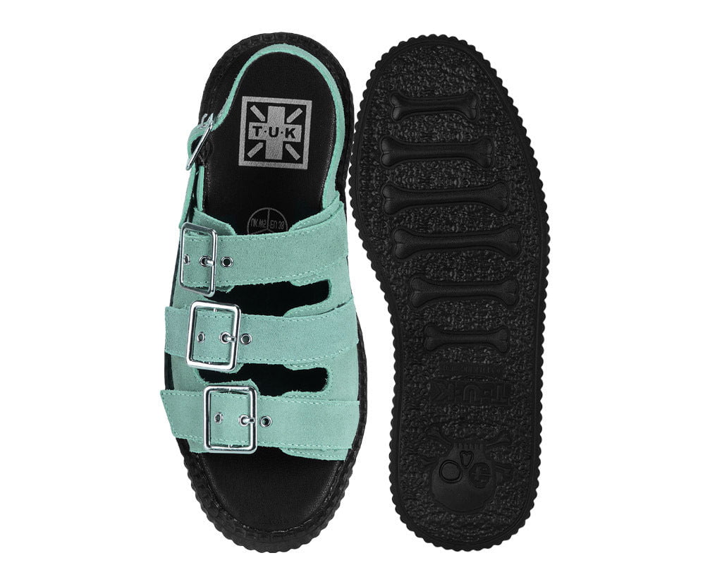 Pale Blue Suede 3 - Buckle Mondo Sandal - T.U.K. Shoes