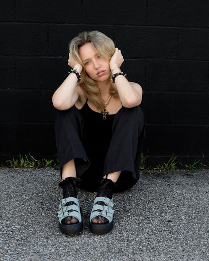 Pale Blue Suede 3 - Buckle Mondo Sandal - T.U.K. Shoes