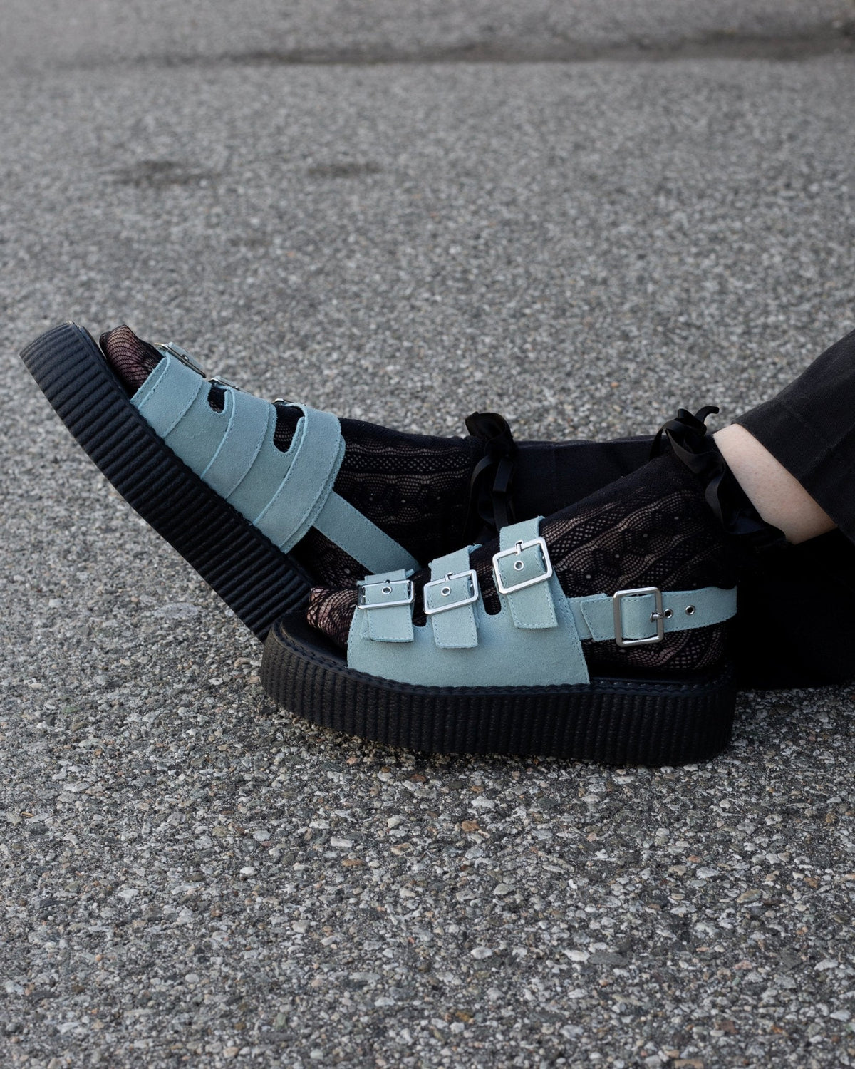 Pale Blue Suede 3 - Buckle Mondo Sandal - T.U.K. Shoes